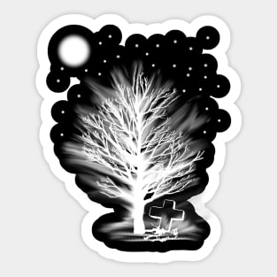 foggy night by moonlight in the starry sky Sticker